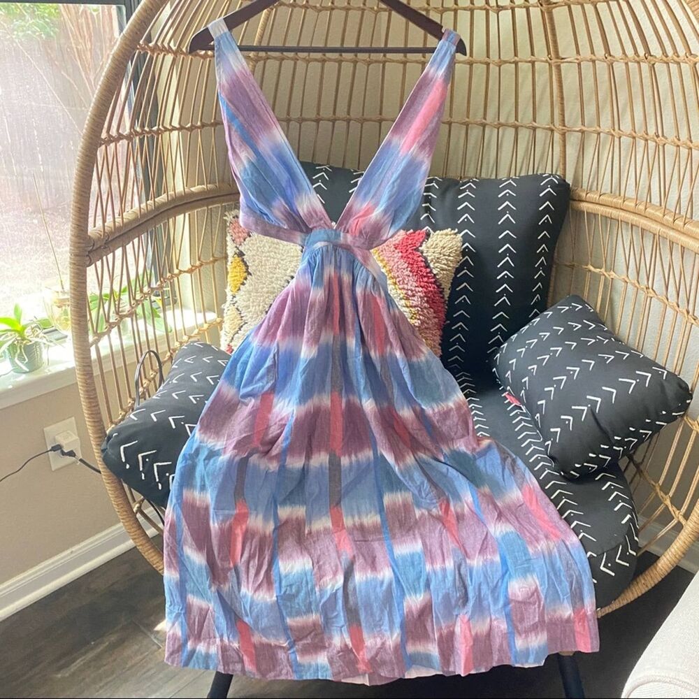 Anthropologie Midi Dress M Open Back Cut Out Tropical Vacation Beach Chic Purple - Picture 6 of 12